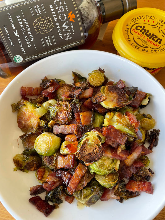 Garlicky Maple Bacon Brussels Sprouts