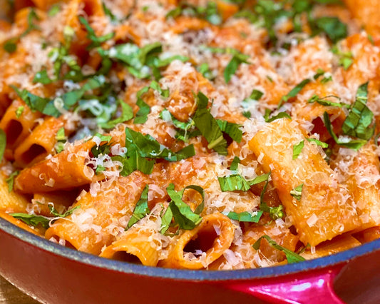 Rigatoni with Vodka Sauce and Bruschetta butter