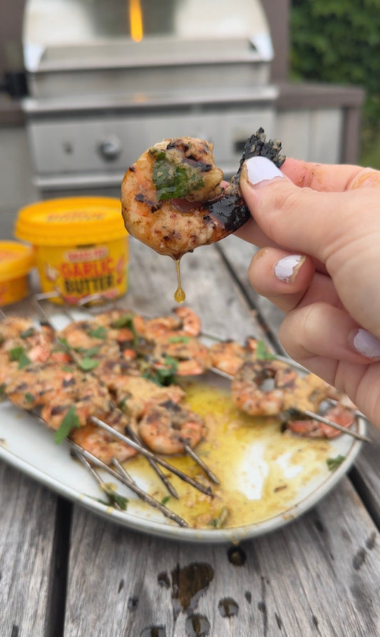 Garlic & Shallot Butter Grilled Shrimp Skewers