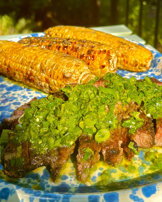 Grilled Ribeye & Corn with Garlic & Shallot Butter
