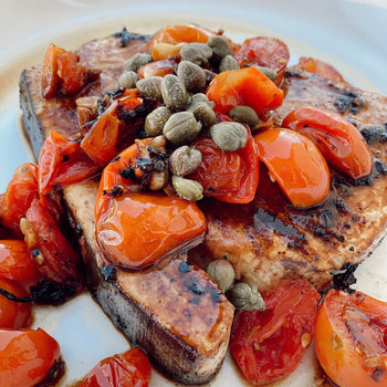 Swordfish with Blistered Tomatoes using Garlic & Shallot Butter